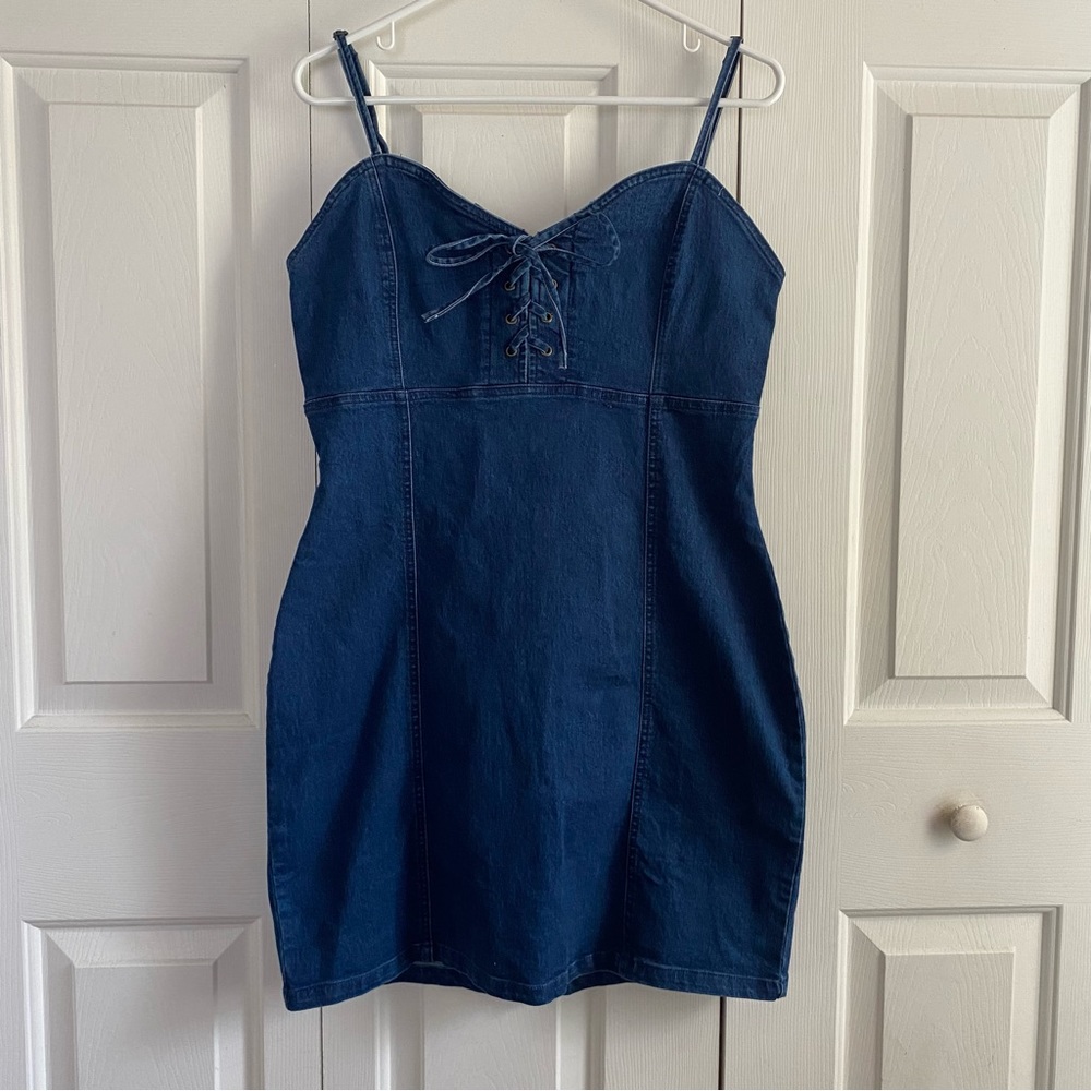 Derek Heart Jean Denim Lace Up Dress (NWT)